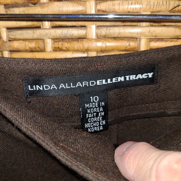 Linda Allard Ellen Tracy Brown Wide Leg Wool Pants Size 10 Pleated Pockets - Picture 3 of 4
